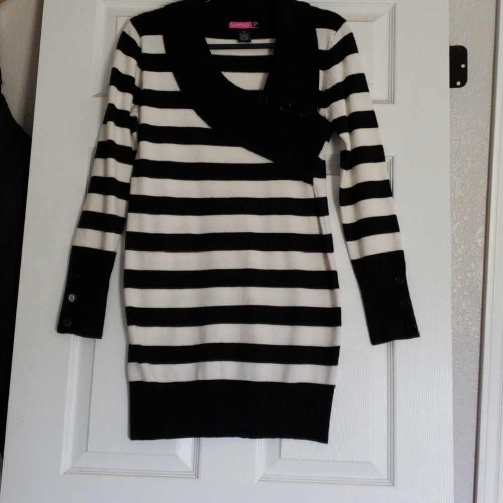 Black and white striped sweater dress